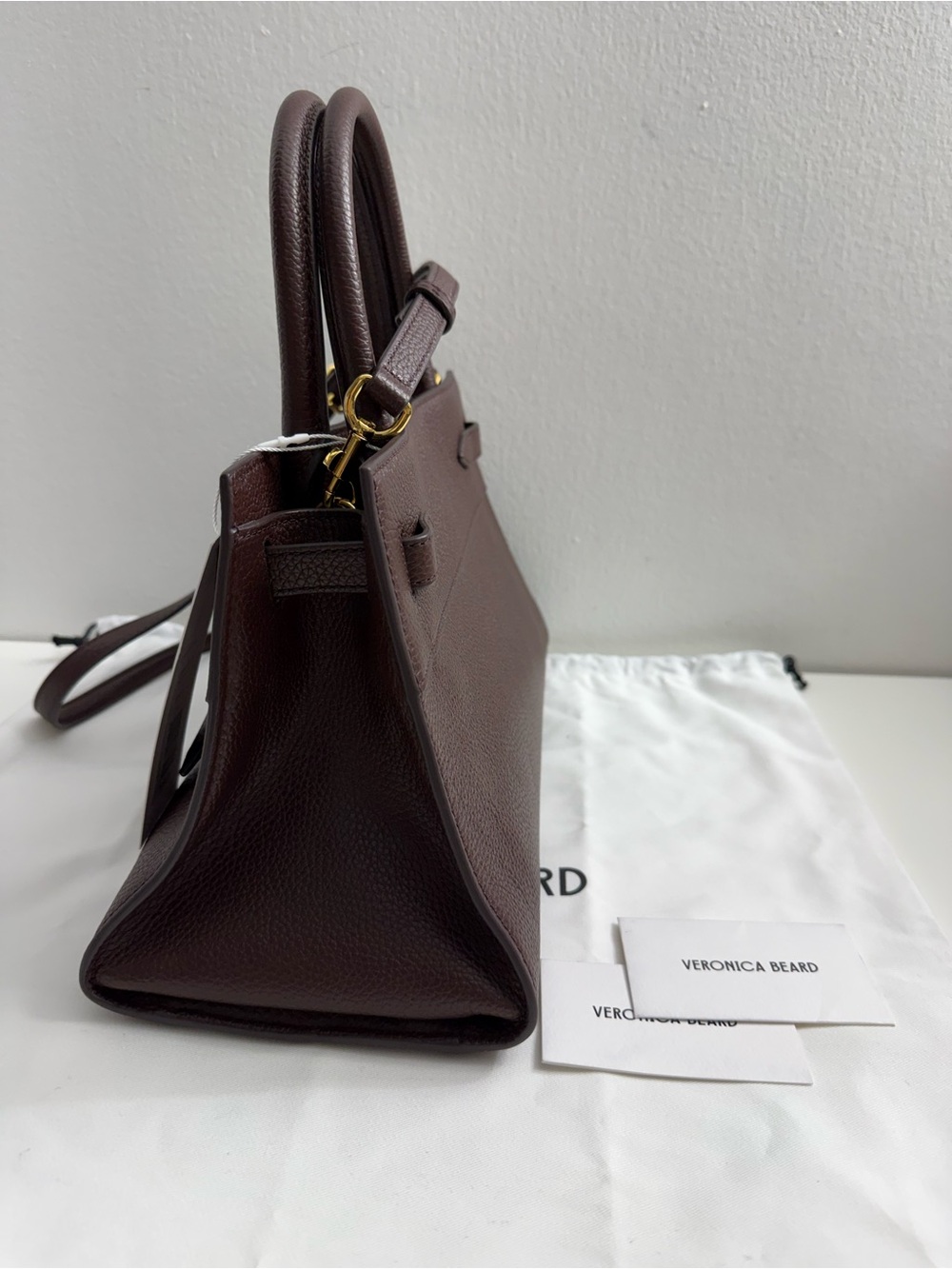 Veronica Beard Dash Bag Pebbled Leather Top-Handle Tote Brown with Gold Hardware - Picture 12 of 16